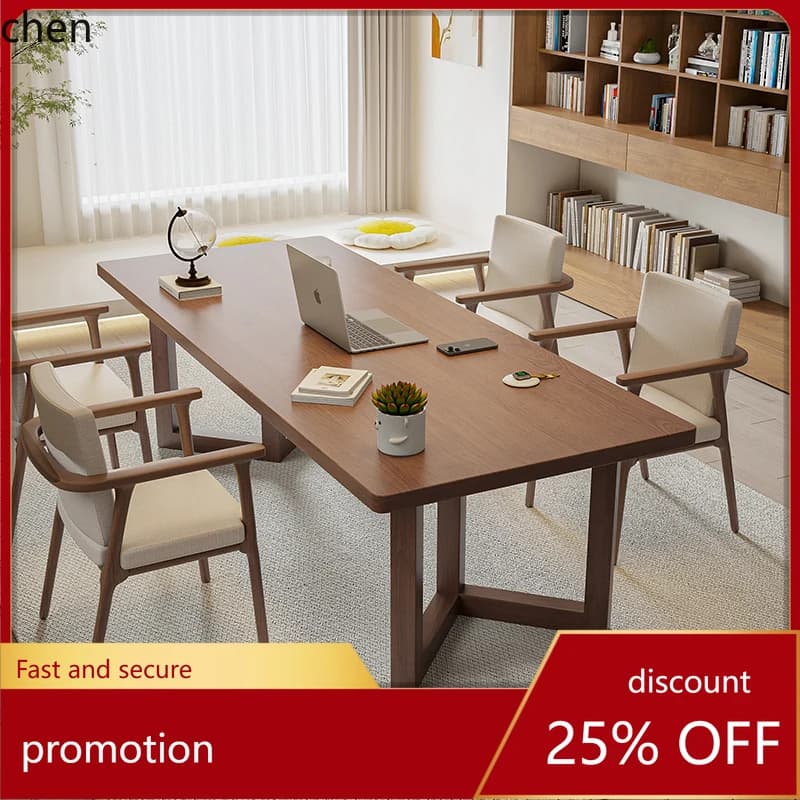HT Solid Wood Large Long Desk and Chair Set for Living Room, Calligraphy Study, Computer Desk, Writing Workbench