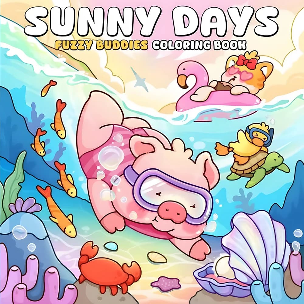 SUNNY DAYS FUZZY BUDDIES Bold-easy Patterns Coloring Book for Adults Cute Drawing Book Perfect Gift for Party and Birthday