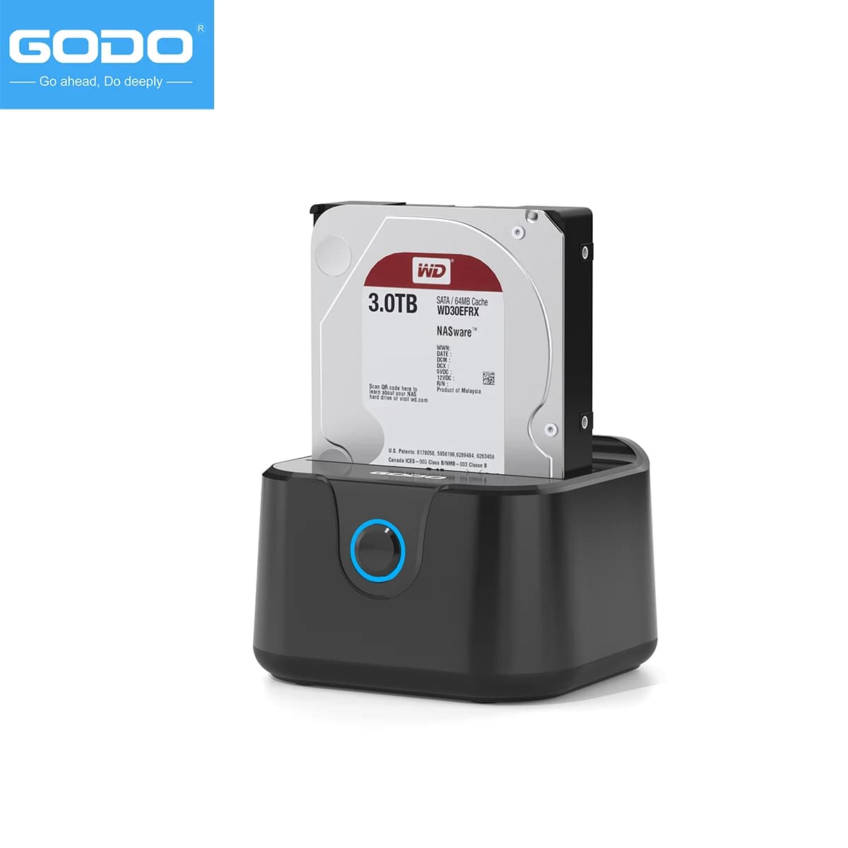 GODO Single Bay HDD Docking Station for 2.5/3.5' HDD/SSD USB 3.0 SATA Adapter with 12V3A Power Hard Disk Case External Box