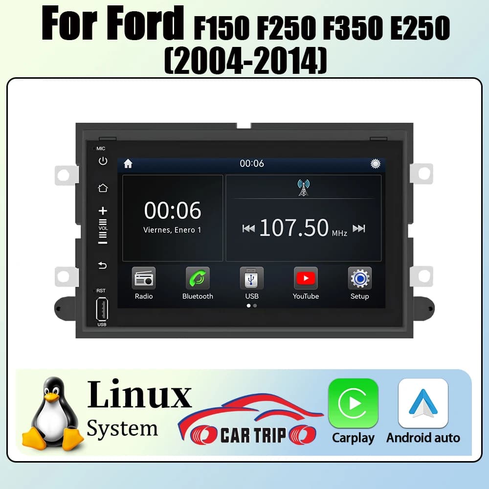 Autoradio Multimediale 2DIN da 7'' con Linux per Ford F150 F250 F350 E250 2004-2014 con CarPlay, Android Auto, GPS, NAV, BT5