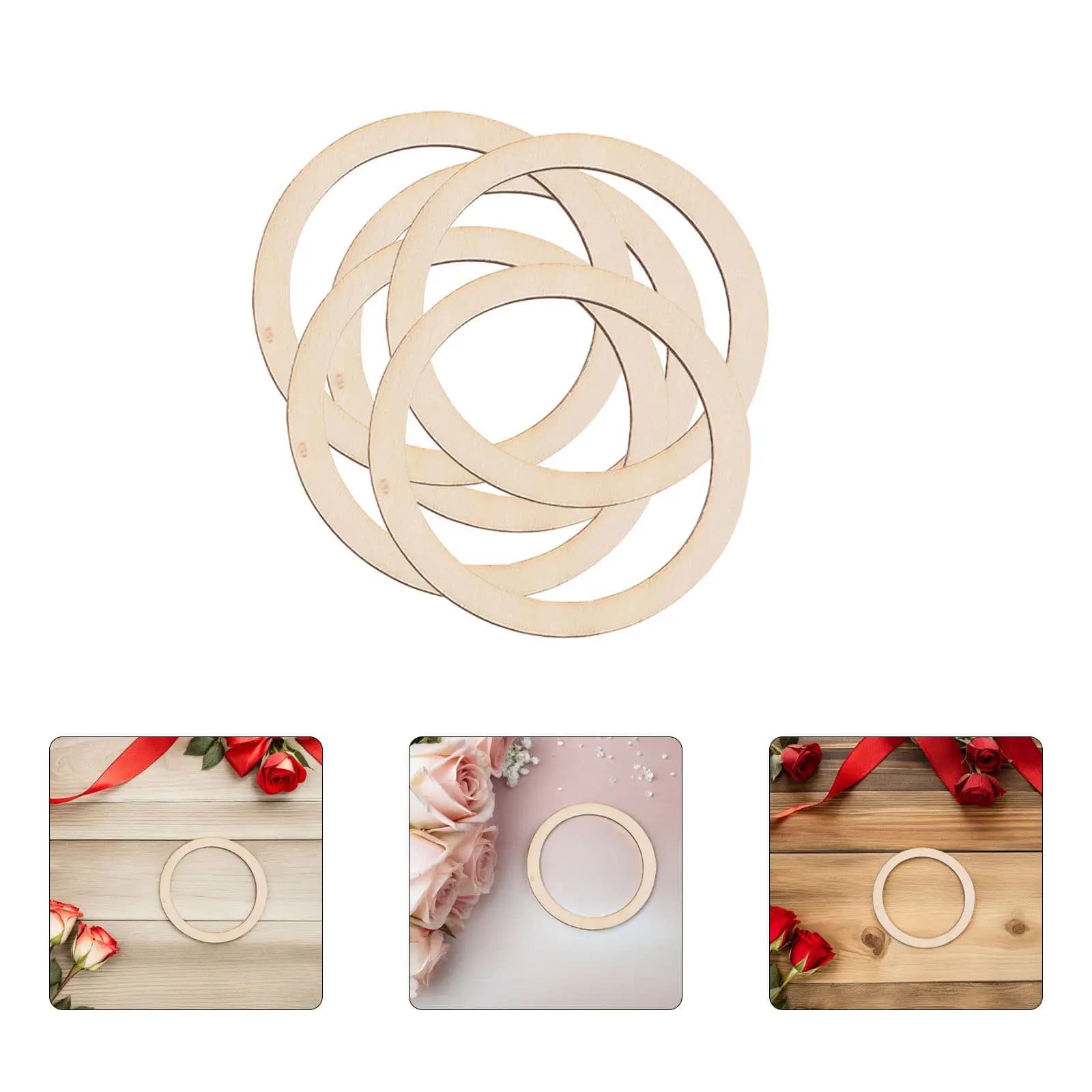 50Pcs Wood Rings Circle Unfinished Smooth DIY Craft Supplies for Home Decoration Handicraft Wooden Ring Wood Rings for Crafts