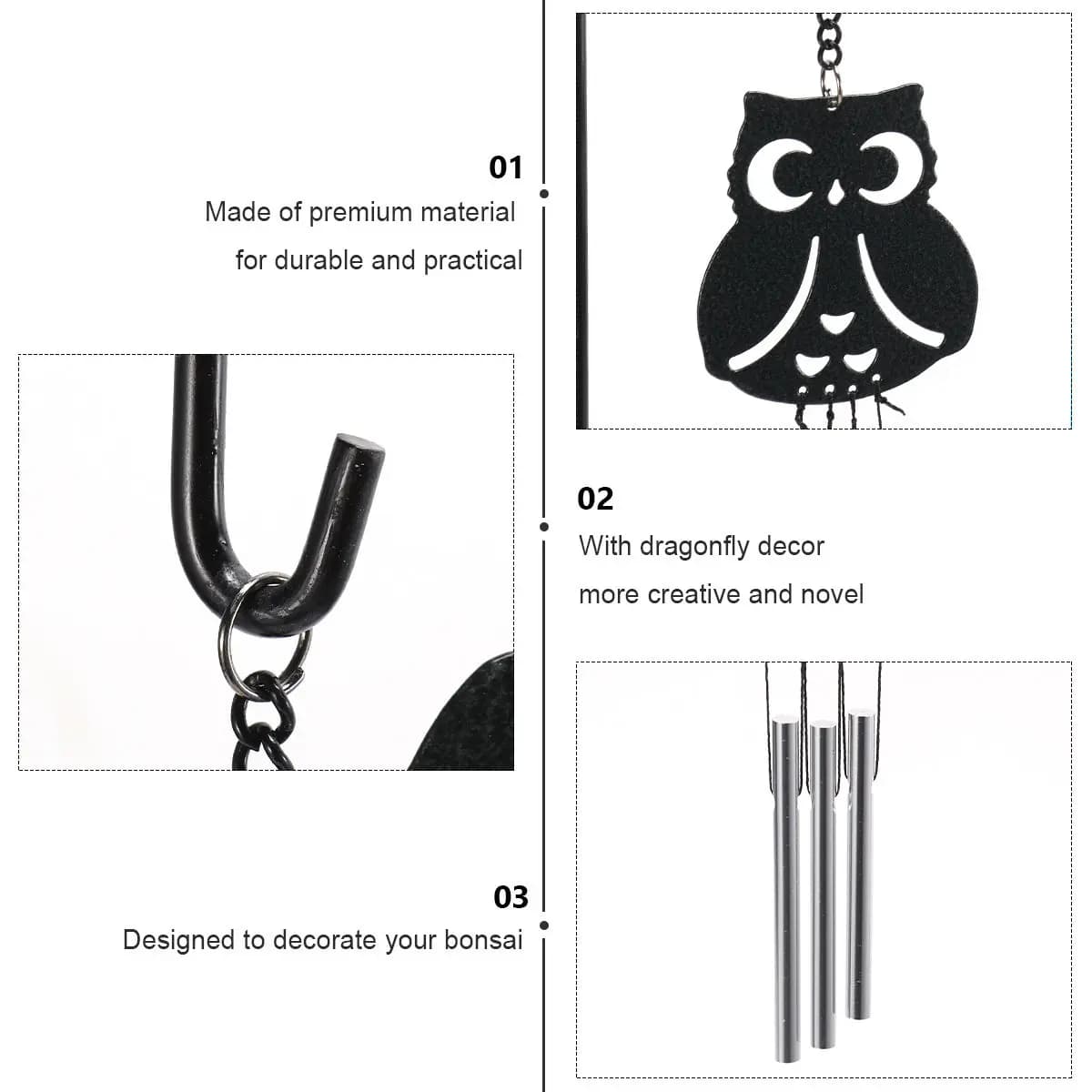 1Pcs Music Wind Chime Tube Premium Metal Windbell Handicrafts Decorative Garden Home Bonsai Porch Patio Ornament Owl Pattern