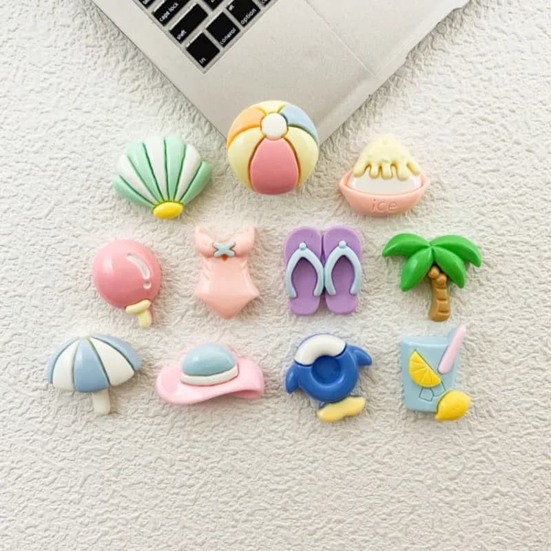 Accessori in resina lucidi per ragazze, per vacanze al mare, costumi da bagno, ciabatte, collezione fai da te, piccoli accessori squisiti e carini