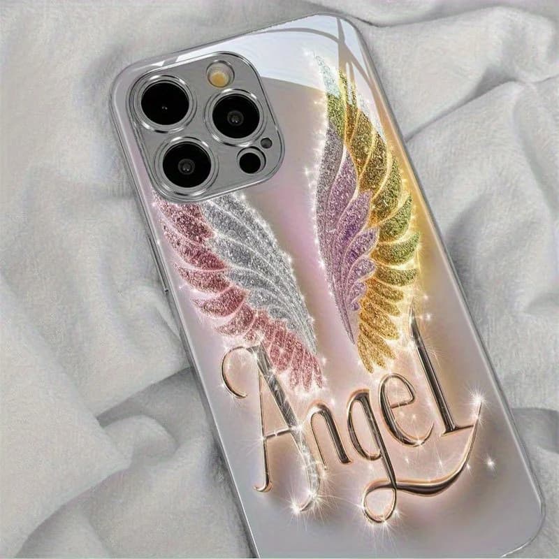 Fashion crystal wing angel glass phone case suitable for iPhone 17 16 15 14 13 12 11 Pro/Max/Plus anti drop and shockproof