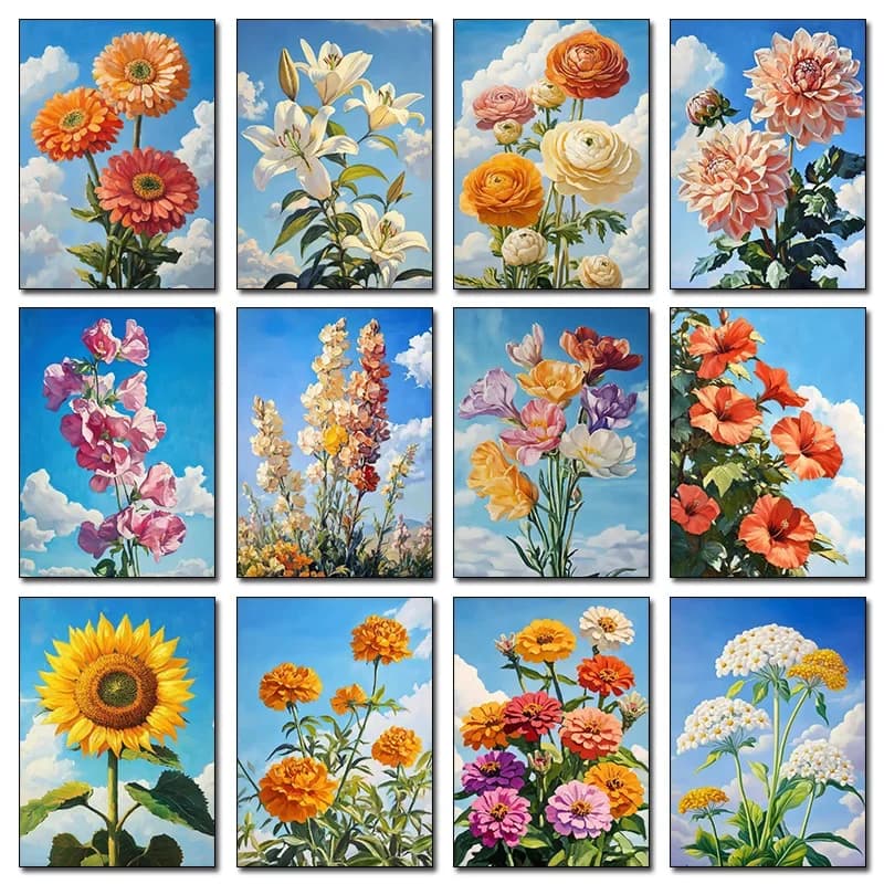 (No frame)(No frame)1pcsVintage Classic Flowers Garden Posters Farmhouse Carnation Hydrangea Macrophylla Prints Wall Pictures