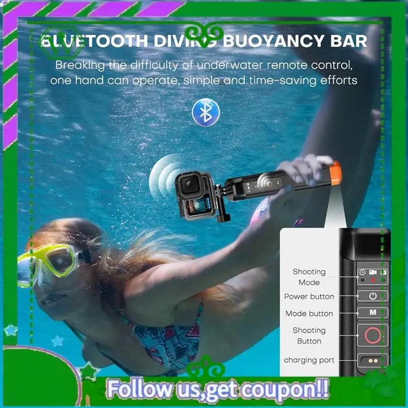 Impugnatura galleggiante affidabile con telecomando Bluetooth, selfie stick per immersioni subacquee per Gopro Hero 13/12/11/10 Action Camer