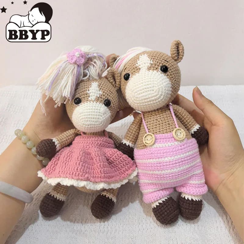Baby Crochet Stuffed Horse Toys Soft Cotton Knitted Plush Horse Doll Mini kawaii Cuddle Doll for Newborn Early Educational Toy