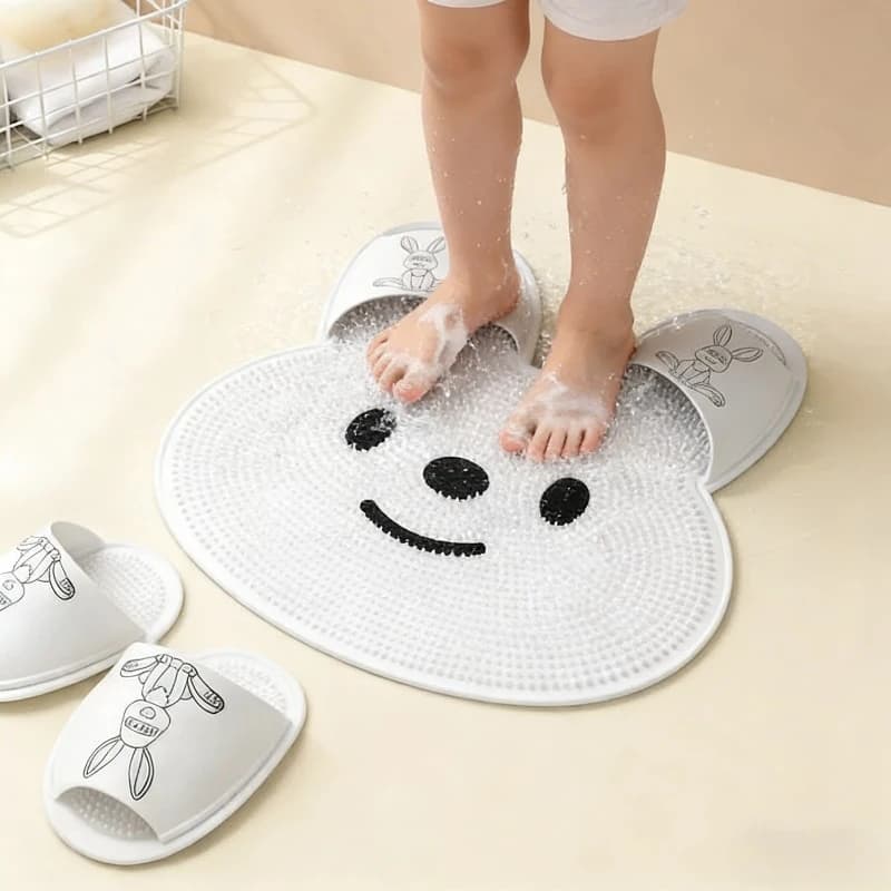 Tappetino da Bagno Antiscivolo con Design a Coniglio, Ventose e Nodi Massaggianti Circolari, Multifunzionale per Pulizia e Prevenzione Cadute