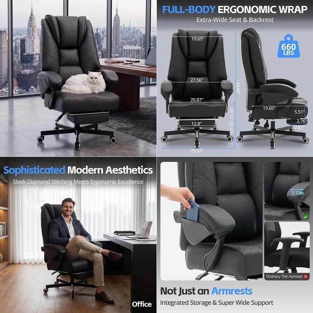 Gaming Office Chair for Adults, Big and Tall Heavy Duty Computer Desk Chair, High Back Video Game Chair with Footrest, Comforta