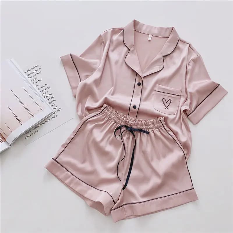 Women's Pajamas Home Wear 2pcs/set Set Ice Silk Student Two Sets of Large Size Cardigan Short Sleeve Shorts Young Girls Clothes
