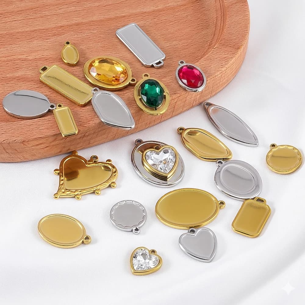 5 pz. Cornici Ovali Geometriche in Acciaio Inossidabile, Base Vuota per Orecchini Fai da Te, Ciondolo a Cuore Geometrico, Base per Collana, Creazione Gioielli, Ingrosso