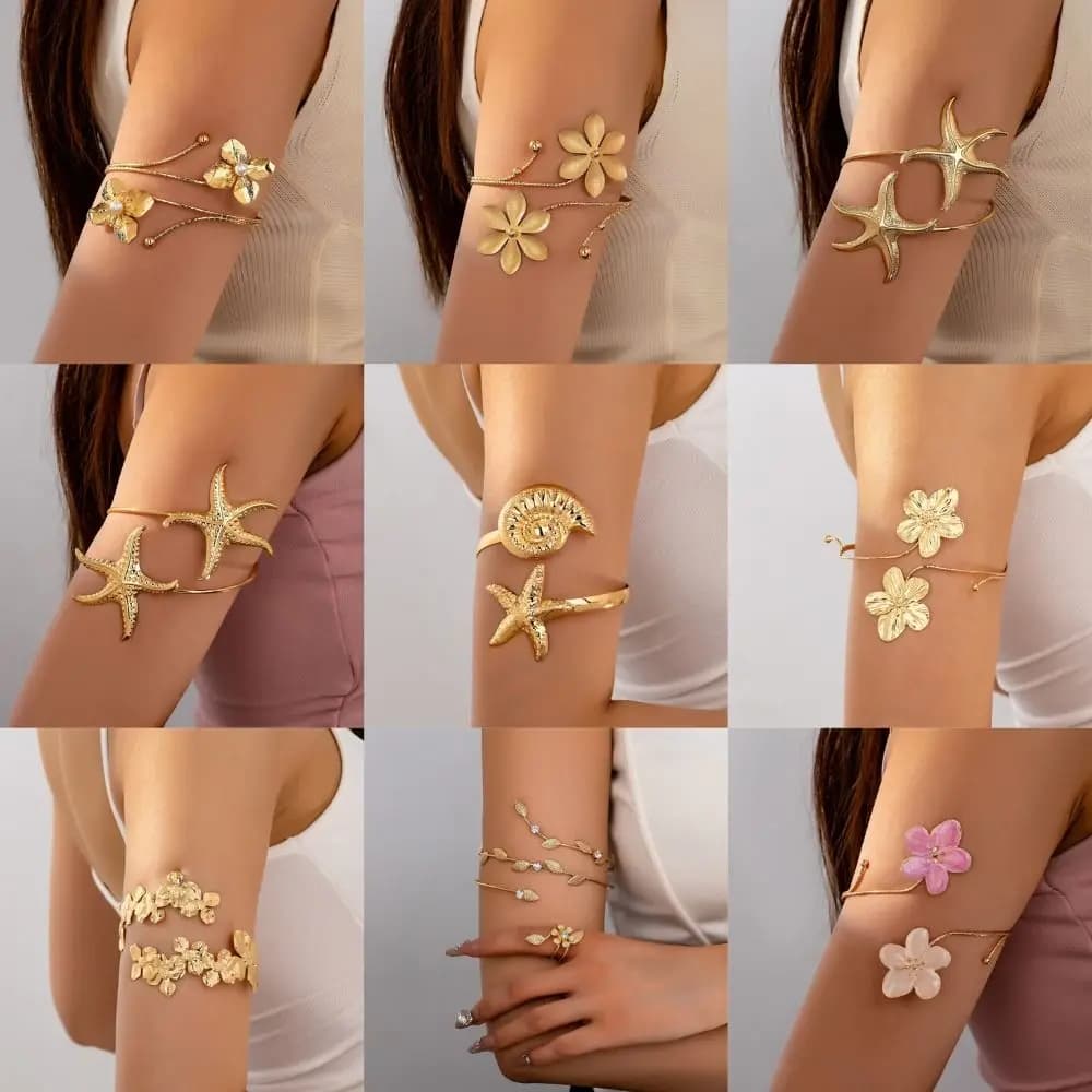 Fashion Metal Opening Arm Bracelet Gold Color Adjustable Wide Open Bangle Multi Style Retro Armband Women's Accessories