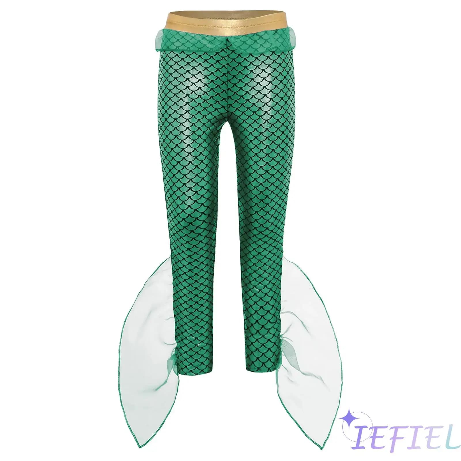 Pantaloni da sirena per ragazzi e ragazze Costume da re dei mari con stampa di squame di pesce Pantaloni da bagno con volant Costumi da bagno Costume cosplay rave di Halloween