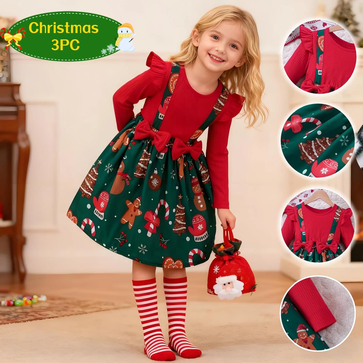 Abiti da festa di Natale per ragazze Rosso Verde Manica lunga Compleanno Abito da principessa Bambini Stampa di cartoni animati Abiti di carnevale autunno inverno