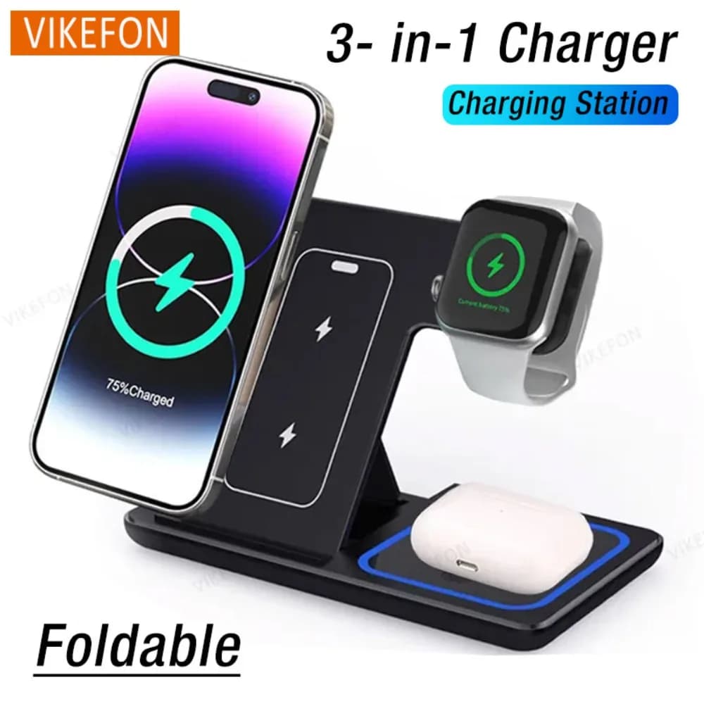 Foldable Phone Wireless Charger Station For iPhone 17 16 15 14 13 12 Pro Max Apple Watch 10/9/8 AirPods 3/2 Fast Charging Dock