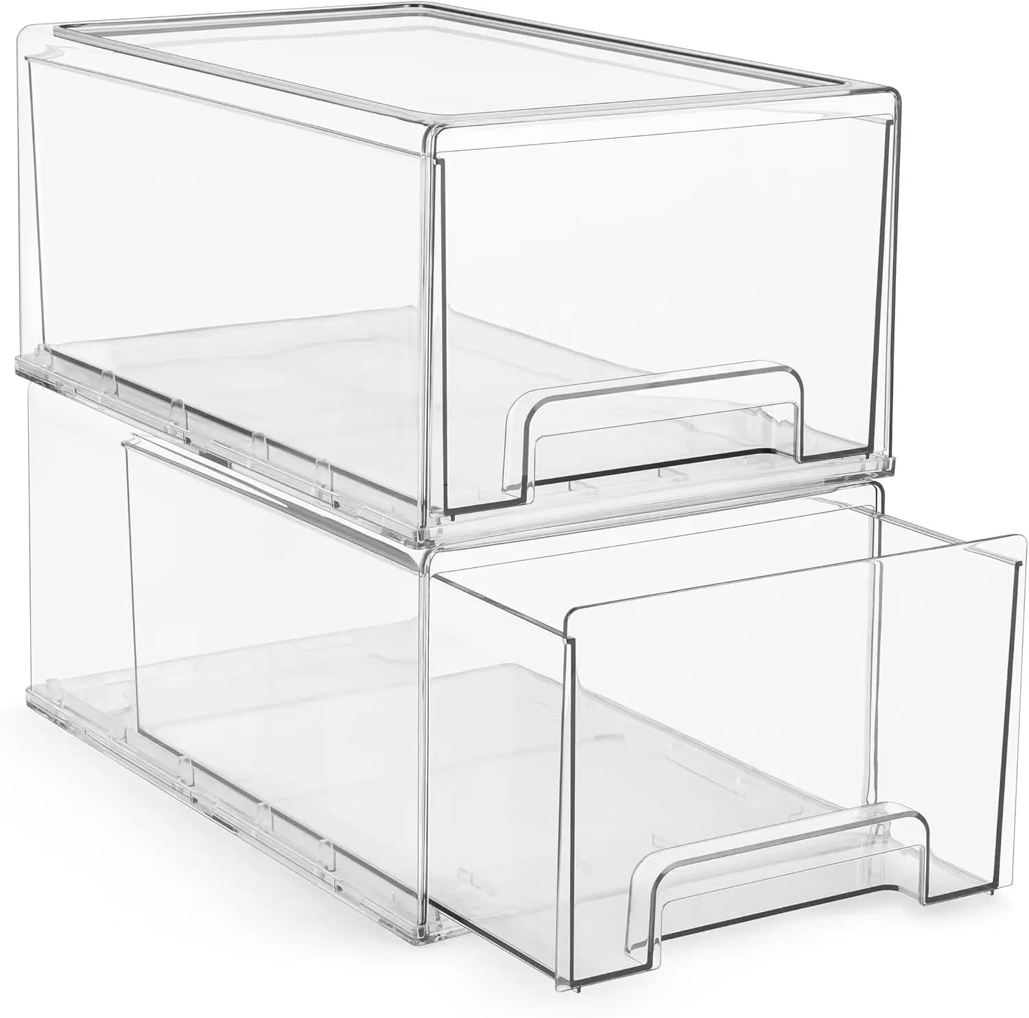 Grandi Cassetti Impilabili Trasparenti, Set da 2 Contenitori Organizzatori in Plastica con Maniglie per Armadio, Dispensa, Ufficio, Bagno, Artigianato e Giocattoli