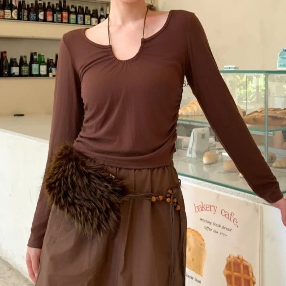 Girl Waist Y2K Fur Collar Scarf Sweet Style Wooden Bead Furry Waist Belt Punk Cool Look Waist Rope Jeans Decor