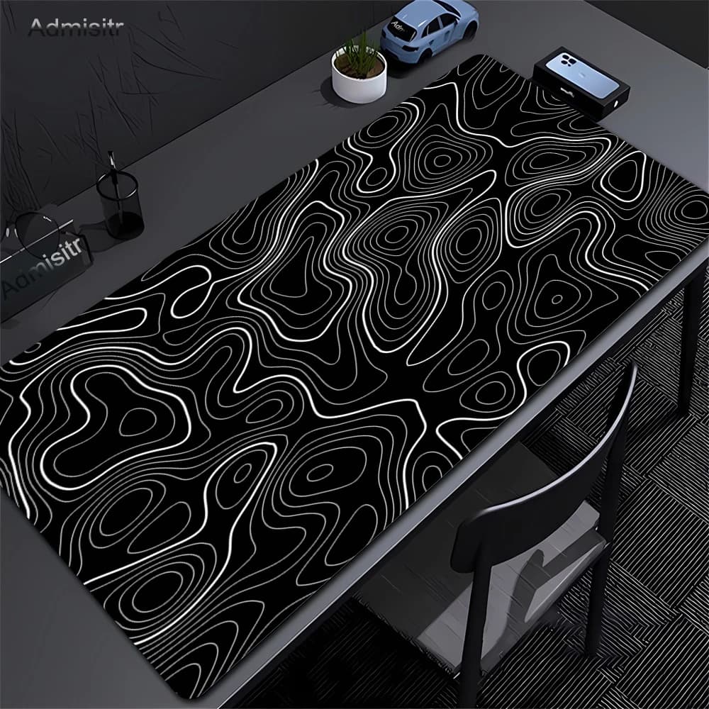 XXL Desk Mat Liquid Mouse Mat Black and White Mouse Mat Abstract Large Mouse Mat Game Desk Mat with Office Non-slip Carpet Lockedge