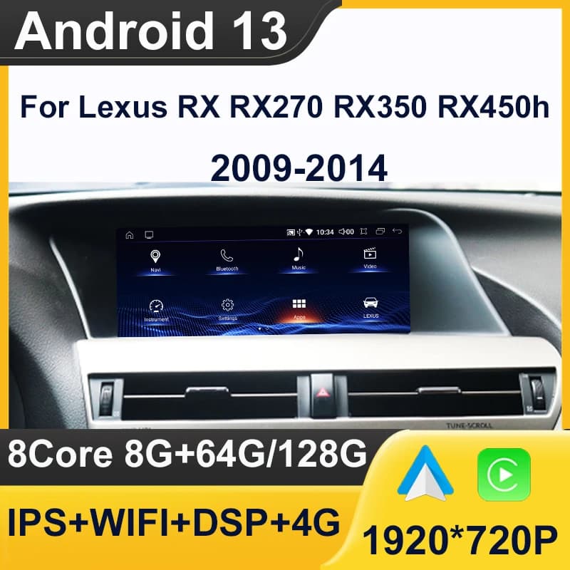 Android 13 8 + 128G Autoradio Navigazione GPS Lettore multimediale Schermo CarPlay per Lexus RX RX270 RX350 RX450H