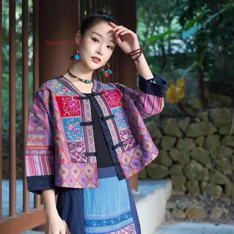 2026 chinese vintage jacket women ethnic cotton linen folk coat national flower embroidery cardigan vintage oriental tang suit