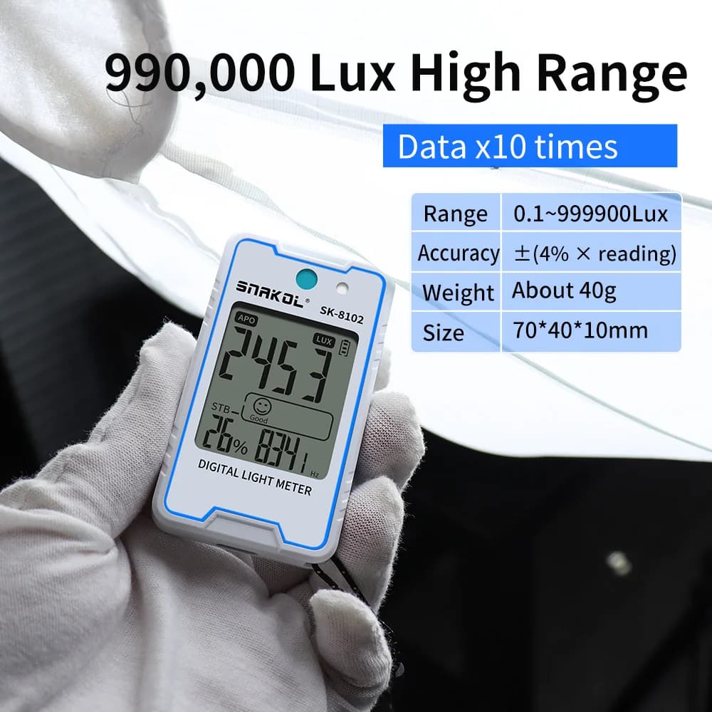 Snakol Mini Lux Meter Illuminometro digitale 999.900 Lux Misuratore di luce Lux/FC Misura Tester Sensore Fotometro Luxmetro