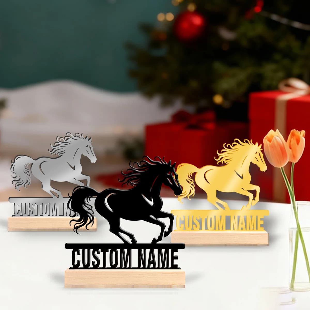 1pc Interesting Desktop Metal Statues Customizable Name Equipped with A Wooden Base Perfect for Home or Office Decoration