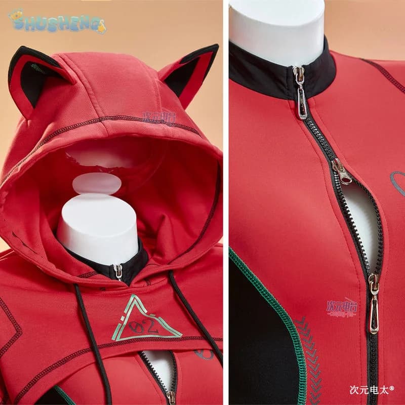 Costume Cosplay di Asuka Langley Soryu, Uniforme Sportiva Aderente Rossa con Cappuccio per Halloween e Carnevale