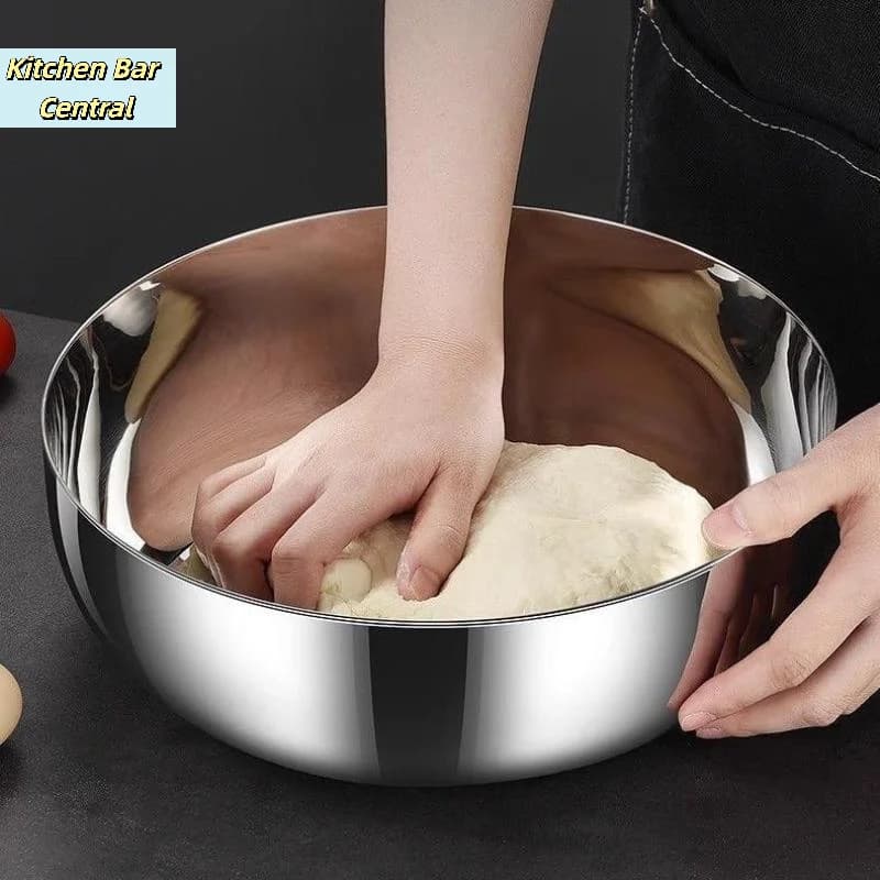【1PC Stainless Steel Round Kitchen Cooking And Baking Kneading Bowl Rust-Resistant For Kneading Dough Serving Noodles】