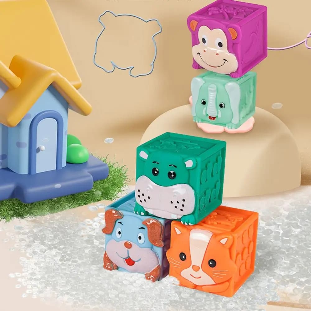 12Pcs Soft Rubber Animal Building Blocks Early Education High Temperature Resistance Can Bite Glue Puzzle Squeeze Toy