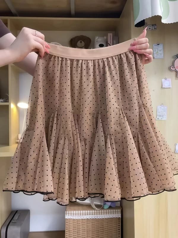 plus Size Polka Dot Half Skirt Women Summer Anti Exposure Lace A-Line Short Skirt Puffy Cake Mesh Skirt High Waist Commute Style