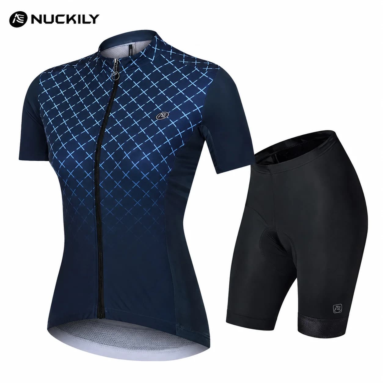 NUCKILY Set Maglia da Ciclismo da Donna a Maniche Corte, Asciugatura Rapida, Traspirante, con Pantaloncini Imbottiti 3D, Riflettenti e Antiscivolo