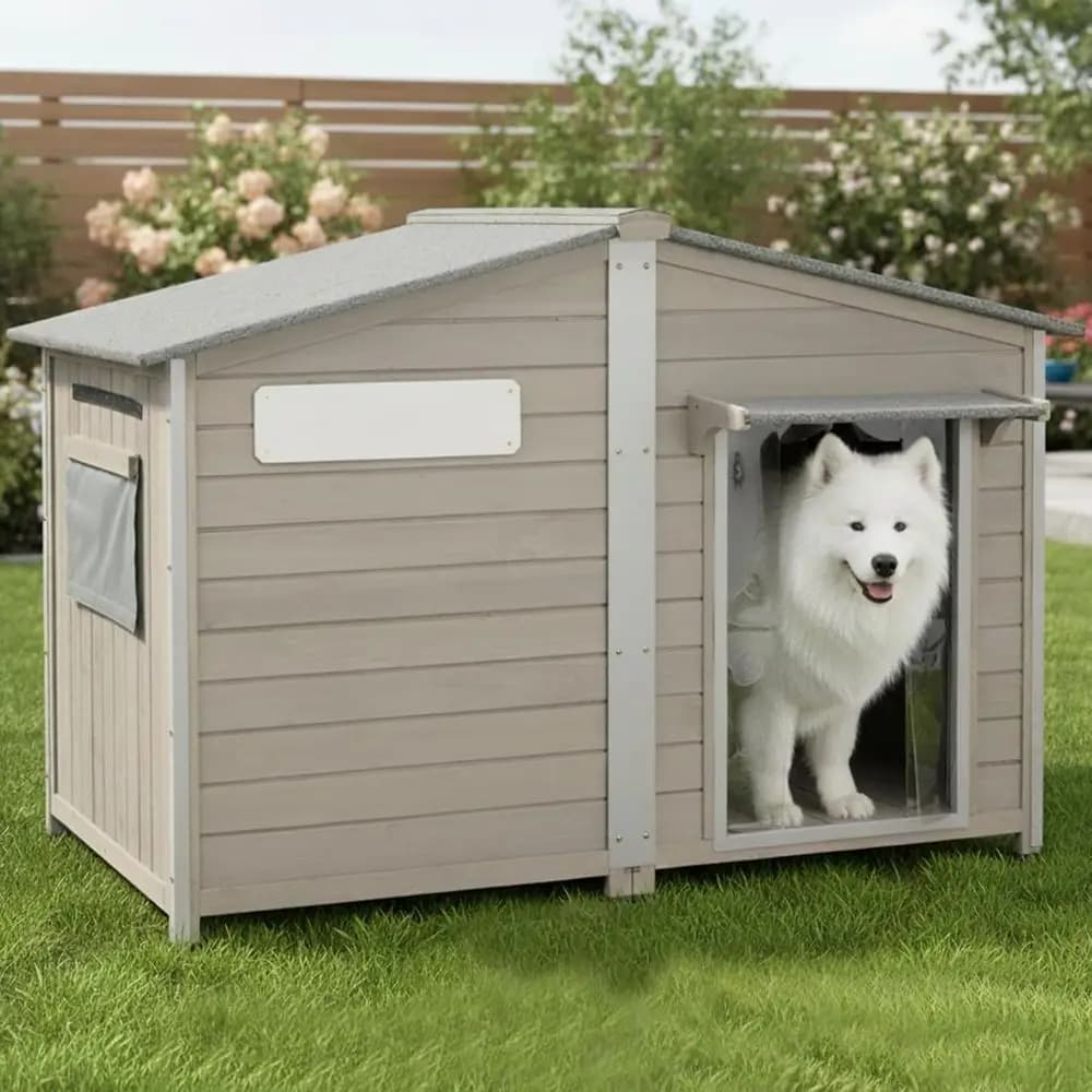 Grande cuccia per cani da esterno - Cuccia in legno XL con tetto impermeabile, a prova di masticare, adatta per cani di piccola taglia
