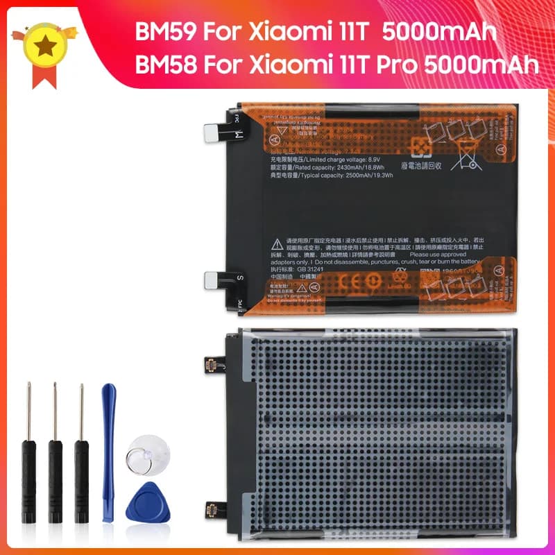 New BM59 For Xiaomi Mi 11T Phone Battery BM58 For Xiaomi 11T Pro 2107113SG 2107113SI Replacement Batteries With Tool