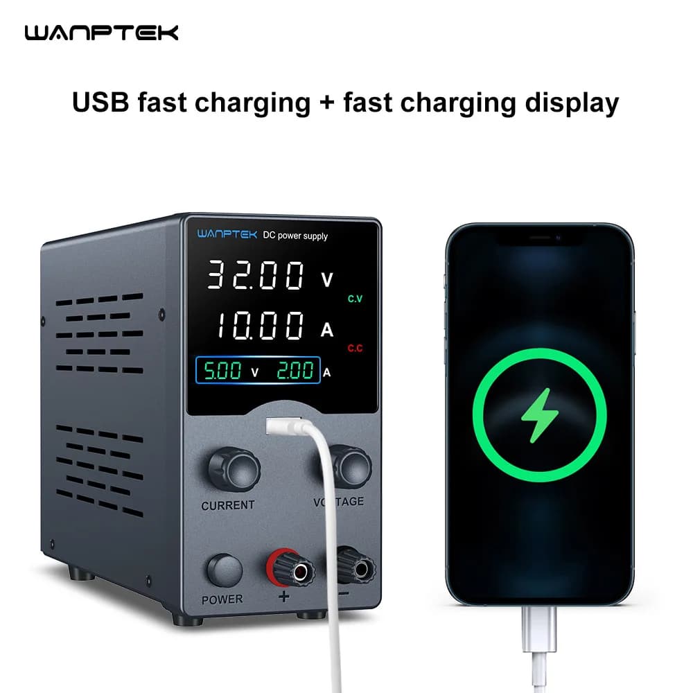 Wanptek 30V 5A 10A DC Alimentatore Display USB regolabile Alimentatori da laboratorio Regolatore di tensione 60V 5A 120V 3A Anodizzazione del metallo
