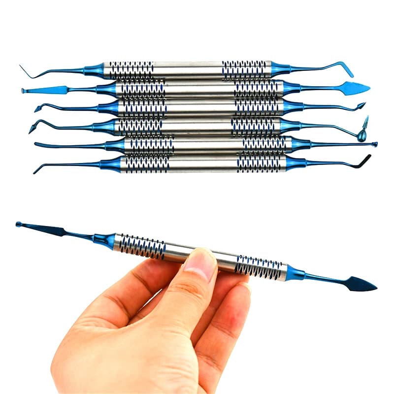 6PCS Set di strumenti di riempimento in resina composita per odontoiatria Spatola Testa placcata in titanio Manico spesso Materiale per strumenti di riempimento dentale