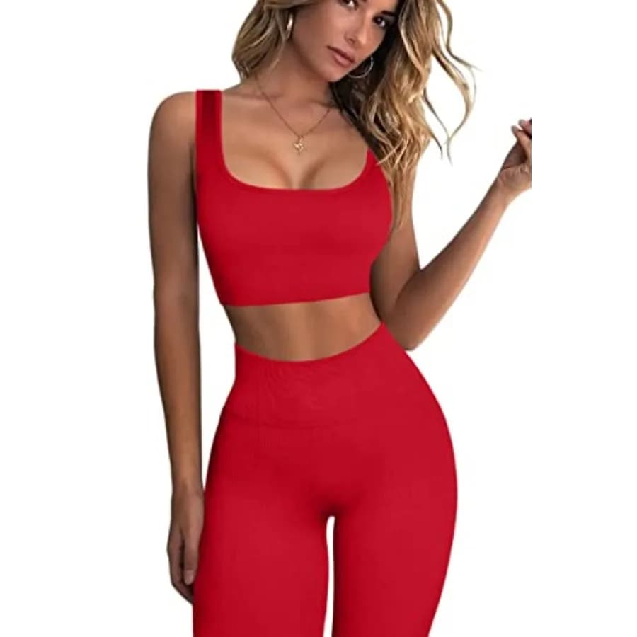 FAFOFA Completo Sportivo a Costine per Donna, 2 Pezzi: Reggiseno Sportivo Senza Cuciture e Leggings Yoga a Vita Alta