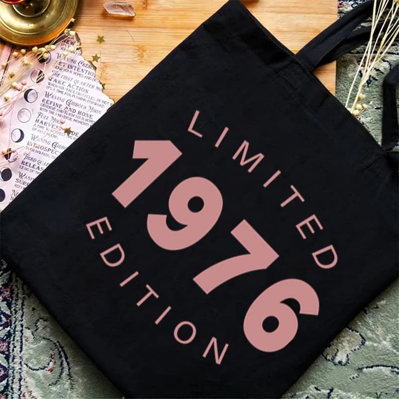Borsa a tracolla da donna con stampa a tema anno di nascita, serie limitata 1976, regali divertenti per il compleanno, borse tote dal 1970 al 1979