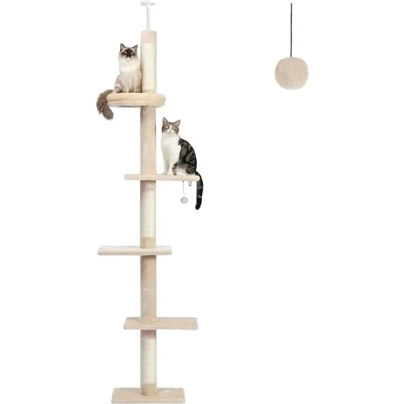 Torre per gatti a 5 livelli dal pavimento al soffitto, altezza dell'albero per gatti (95-107 pollici), regolabile, alta