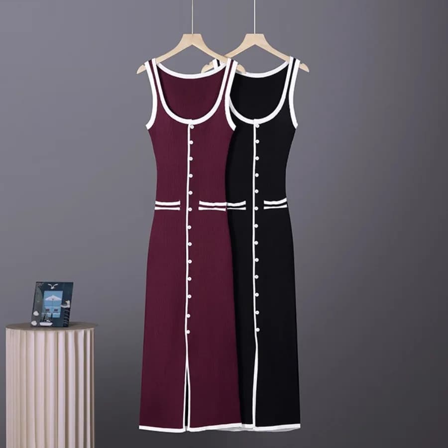 【New style】Summer socialite style suspender dress sexy hot girl slim button split design hip skirt