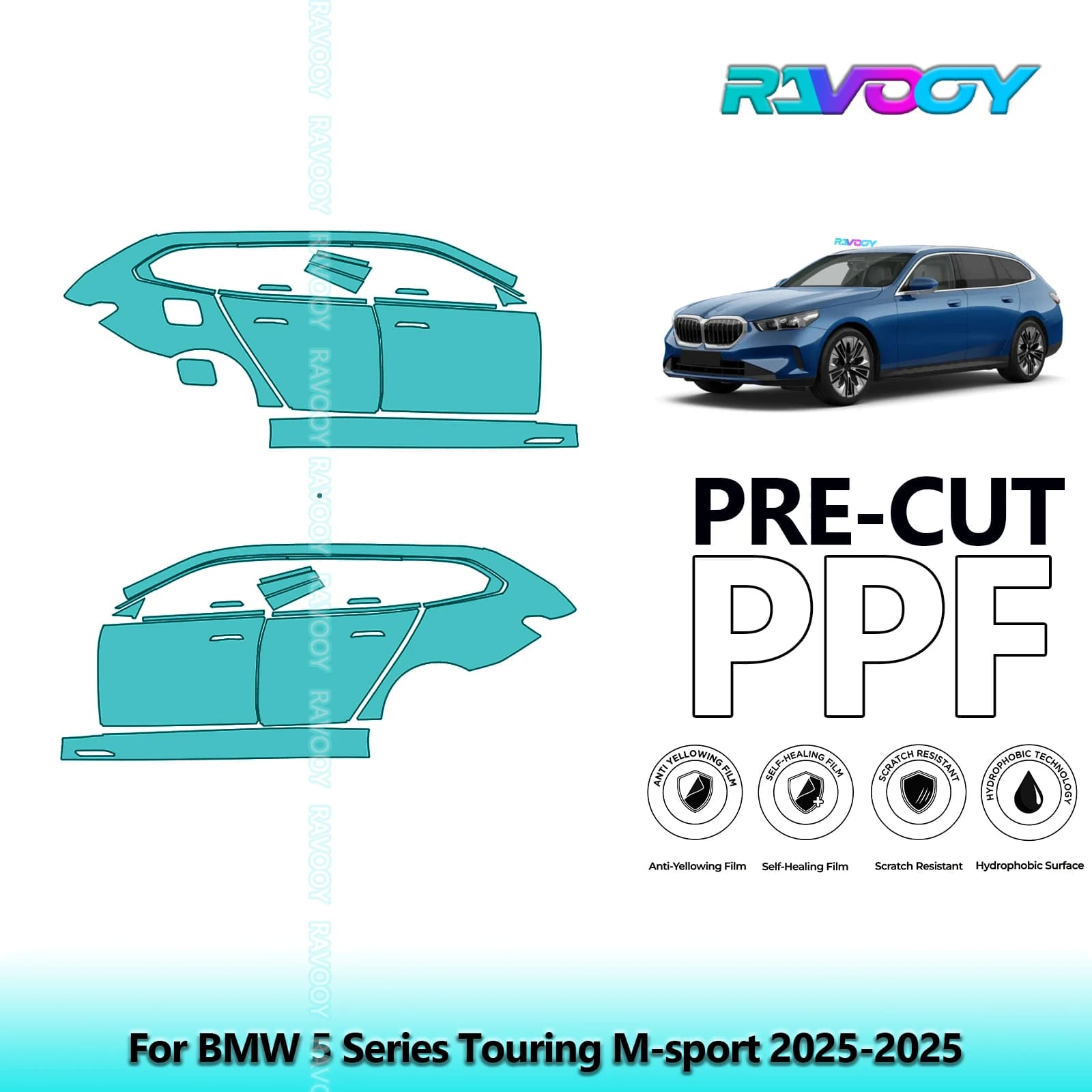 For BMW Series 5 Touring M-sport 2025-2025 8.5mil Transparent Pre-Cut PPF Door and Pillar A/B Kit Protection Film TPU Set