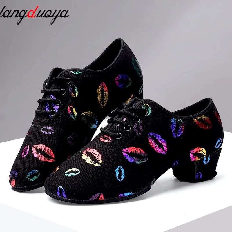 scarpe da ballo con tacco alto sneakers da donna scarpe da ballo latino da sala donna scarpe da ballo nere con punta chiusa per donna Stampa labbra