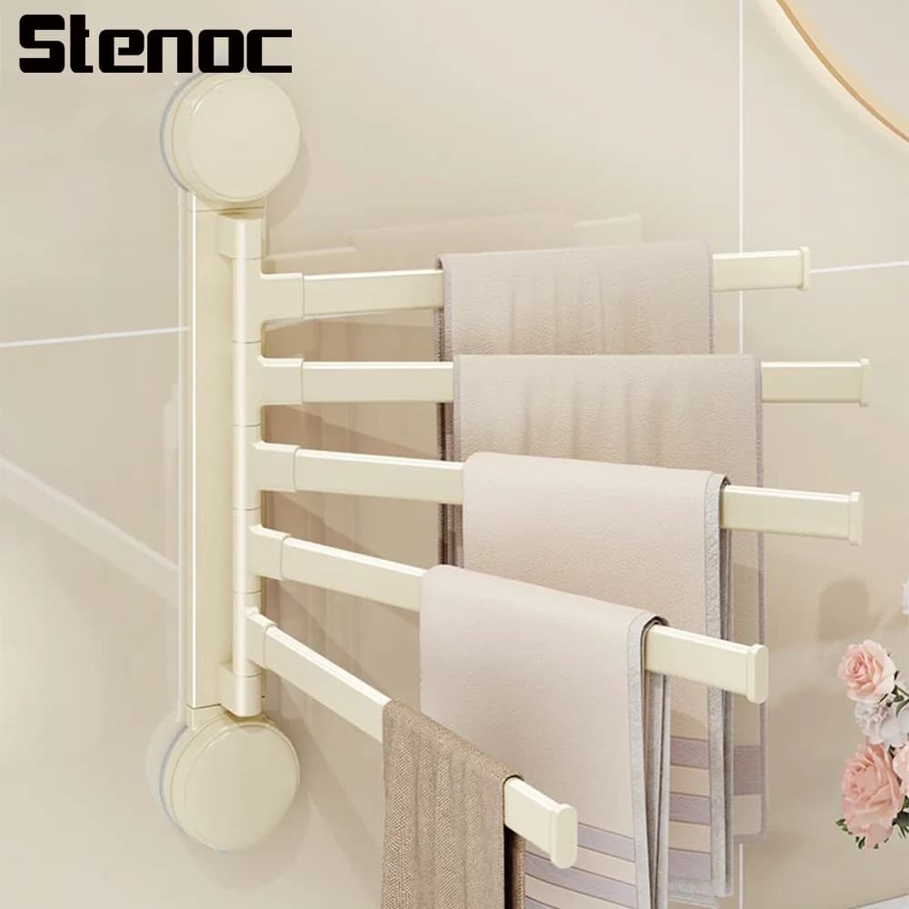 Bathroom Suction Cup Rotating Towel Rack Wall Mounted Aluminum 2/3/4/5-Bar Towel Hanger Multi-Bar Folding Bath Towel Rack Rack