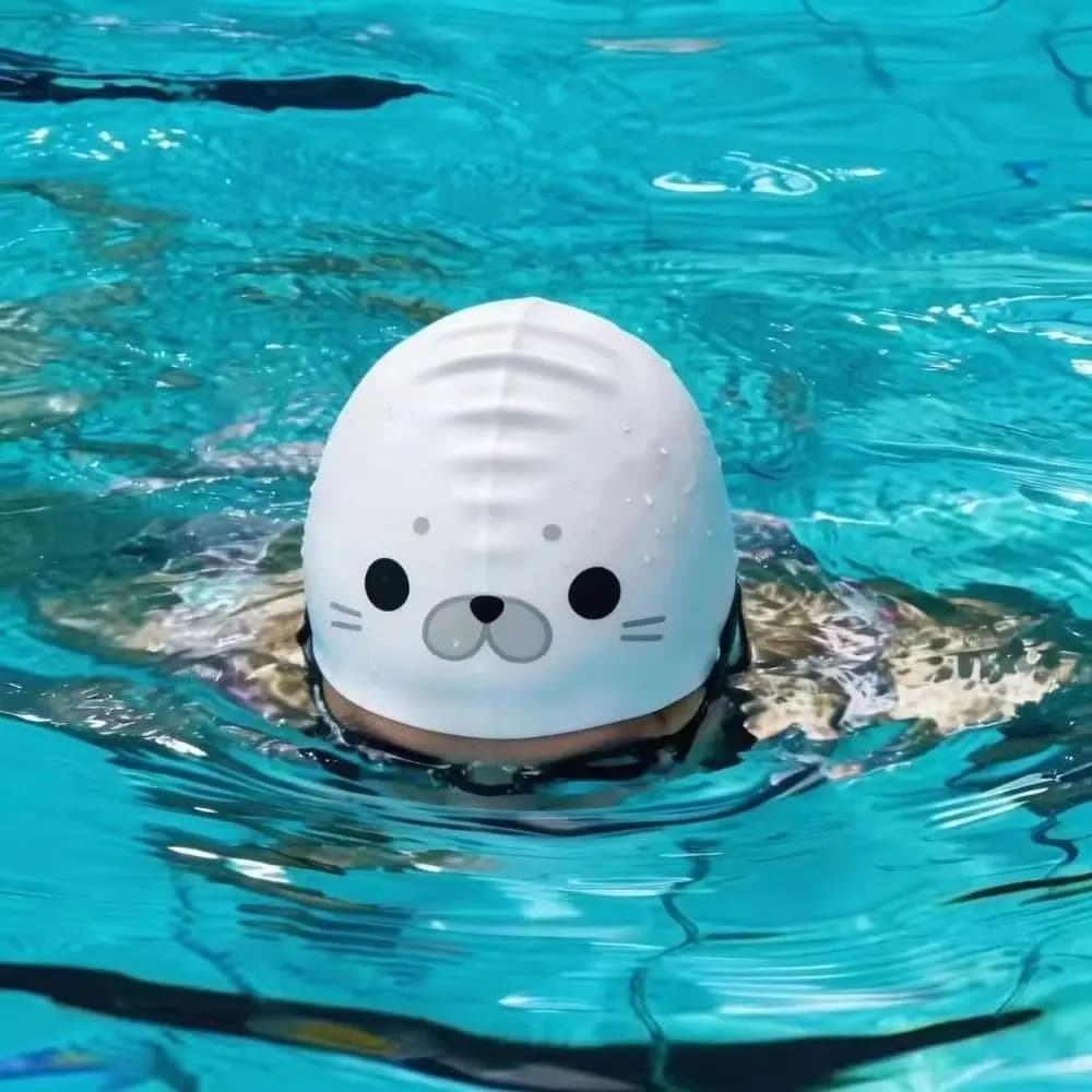 Professional Waterproof Seal Swim Cap Ear Protection Non-Slip Silicone Swimming Hat Elastic Comfortable Cartoon Swim Cap Unisex