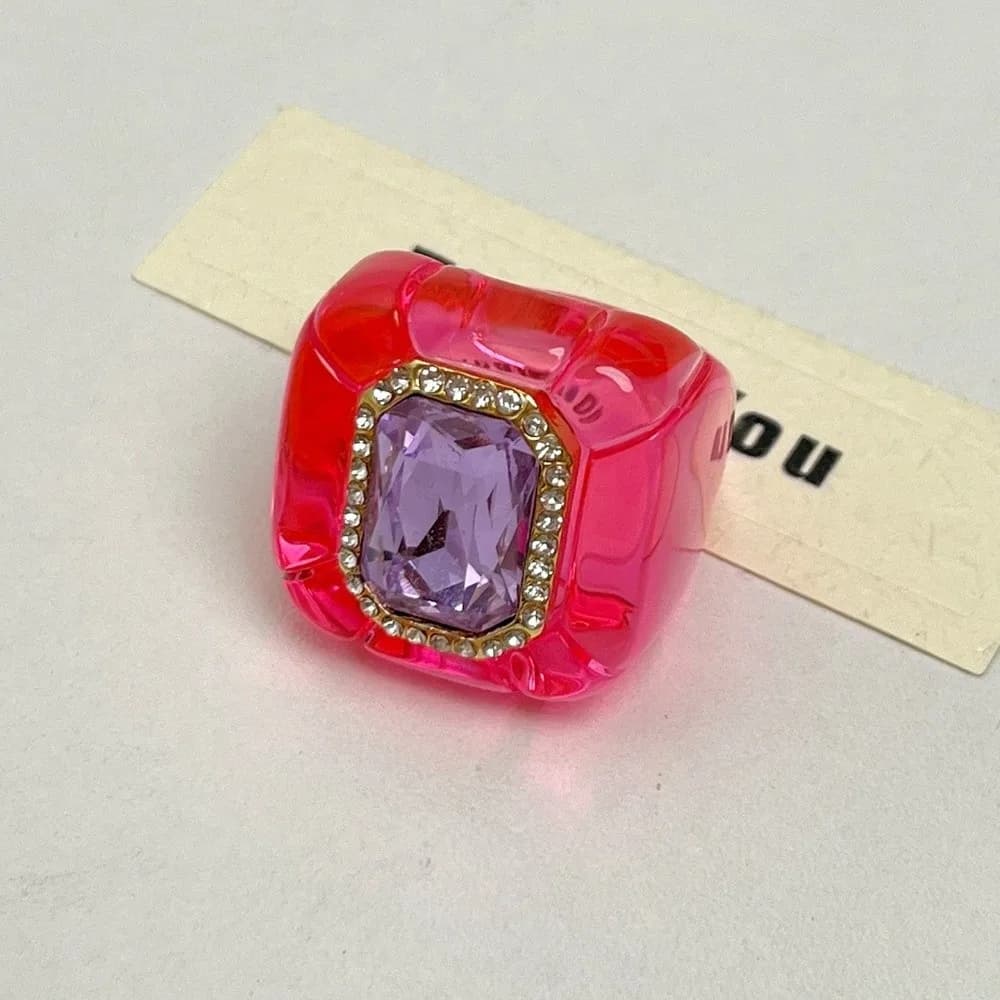 New Colorful Rhinestones Ring Geometric Three-dimensional Finger Ring Elegant Jewelry Square Ring Jewelry Accessories