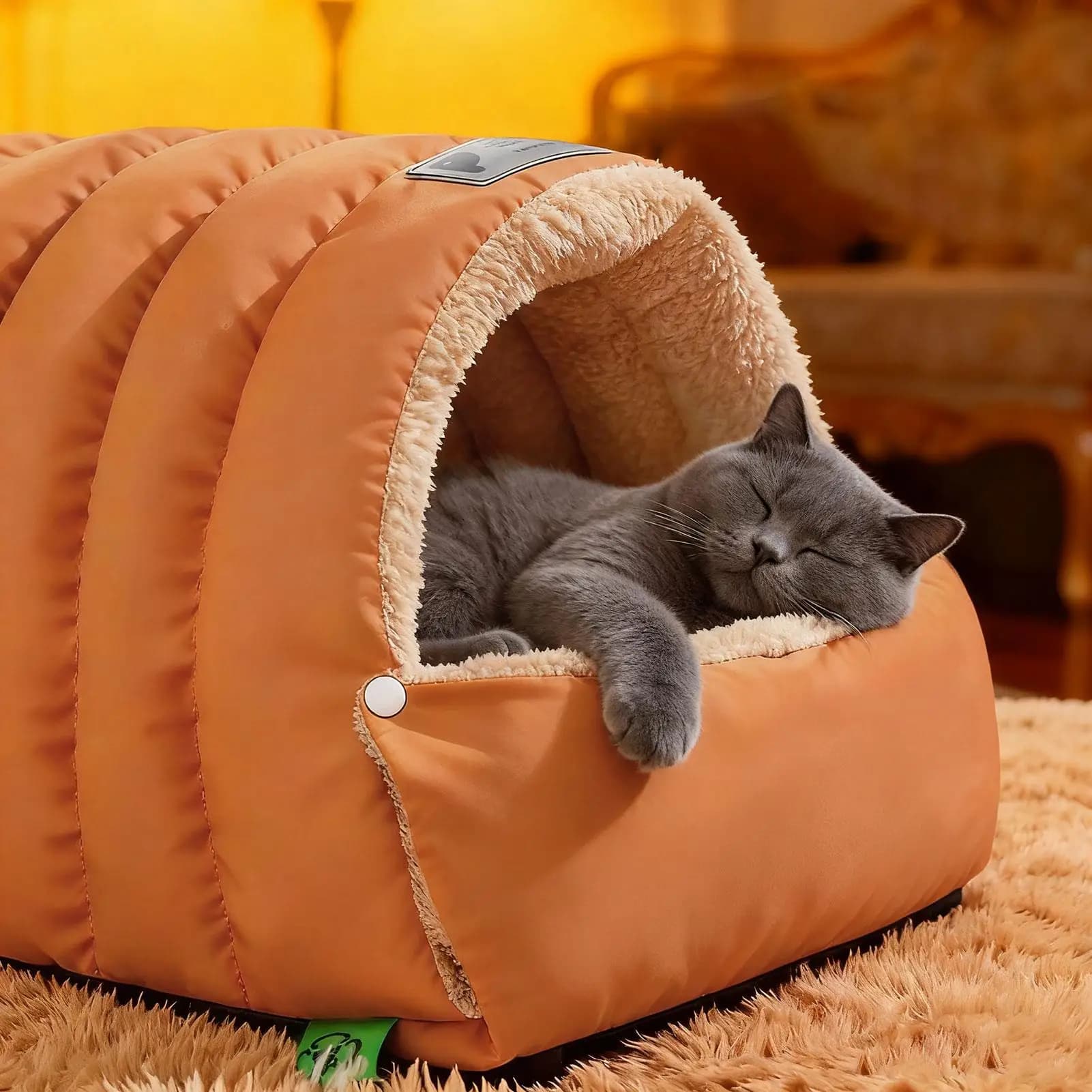 Semi-Enclosed Cat Sleeping Bed Pet Cave Sack Kitten Doggy Sleeping Cushion Winter Windproof and Warming Dog Bed