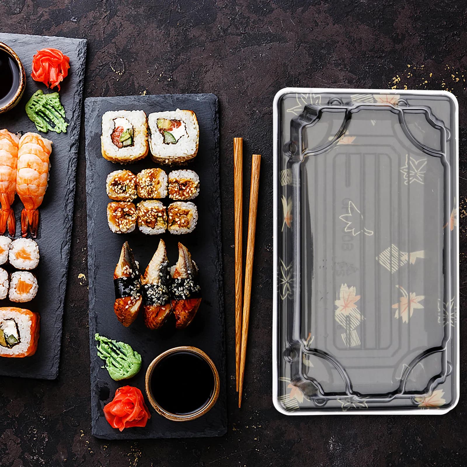 100Pcs Eco Friendly Disposable Sushi Boxes Heat Resistant Thickened Take Out Containers for Restaurants Food Trucks Parties