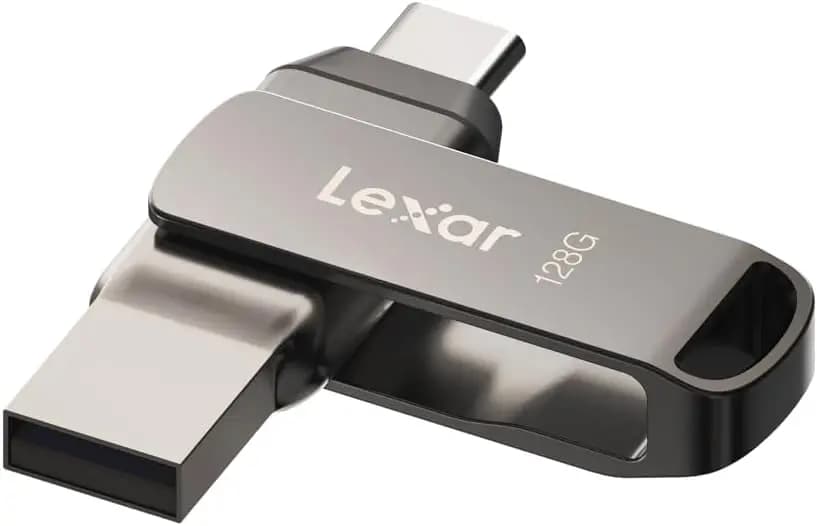 Chiavetta USB da 128GB con Doppia Porta USB-C e USB-A per iPhone 15, Trasferimento Veloce fino a 130MB/s, Design Girevole in Metallo