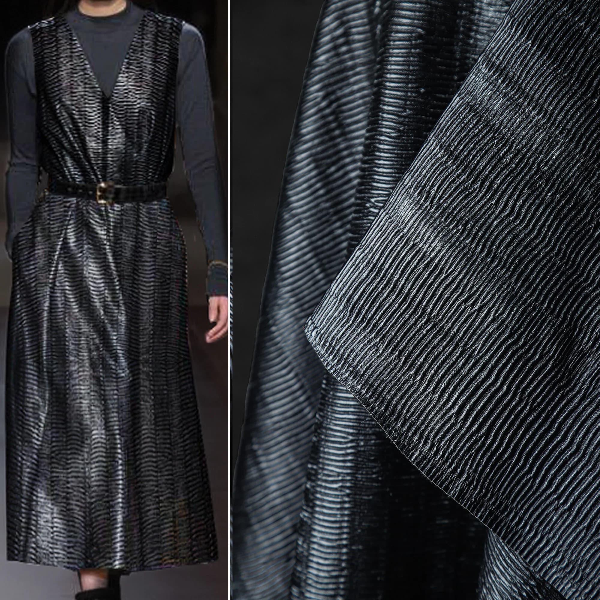 Nero derangato fine stuzzicadenti in pelle pressata grosso profilo cappotto cappotto tessuto di design indumento insaccato a mano