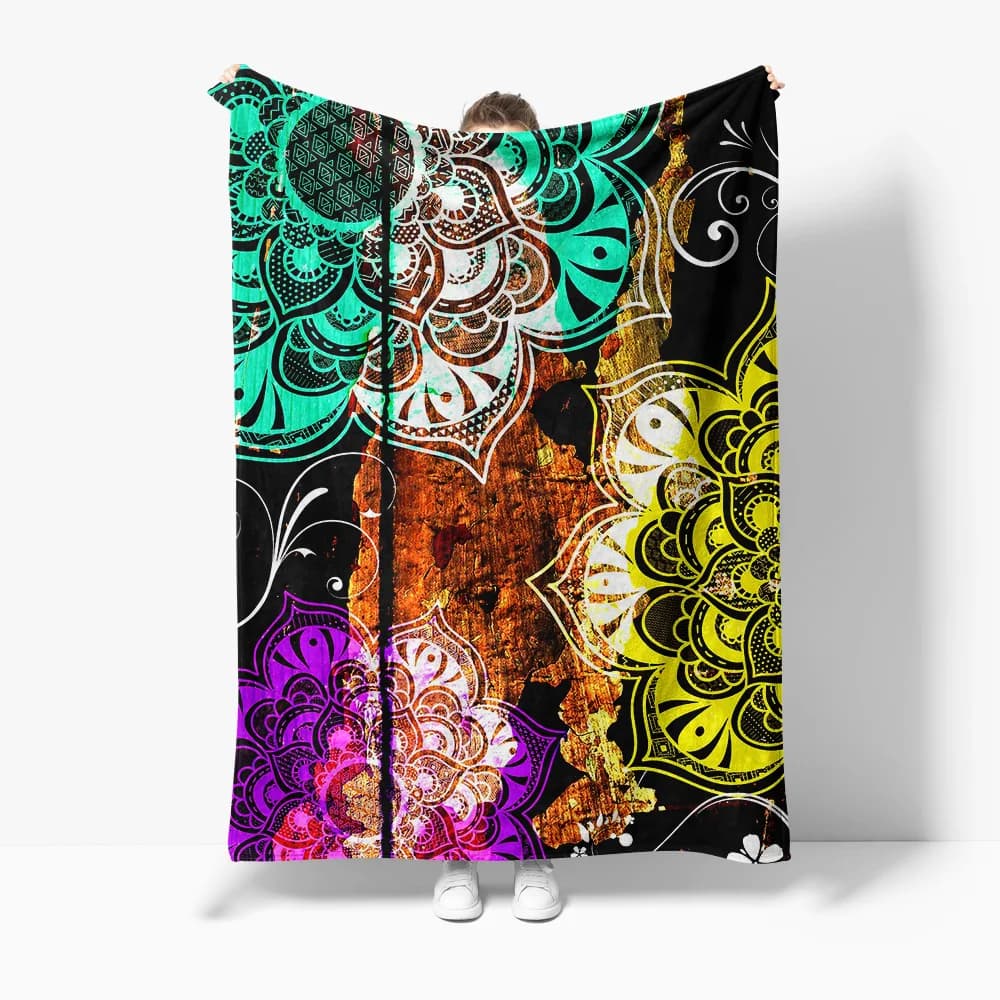 Bohemian Psychedelic Mandala Pattern Throw Blanket Colorful Abstract Floral Bed Blanket Sofa Cover Gift