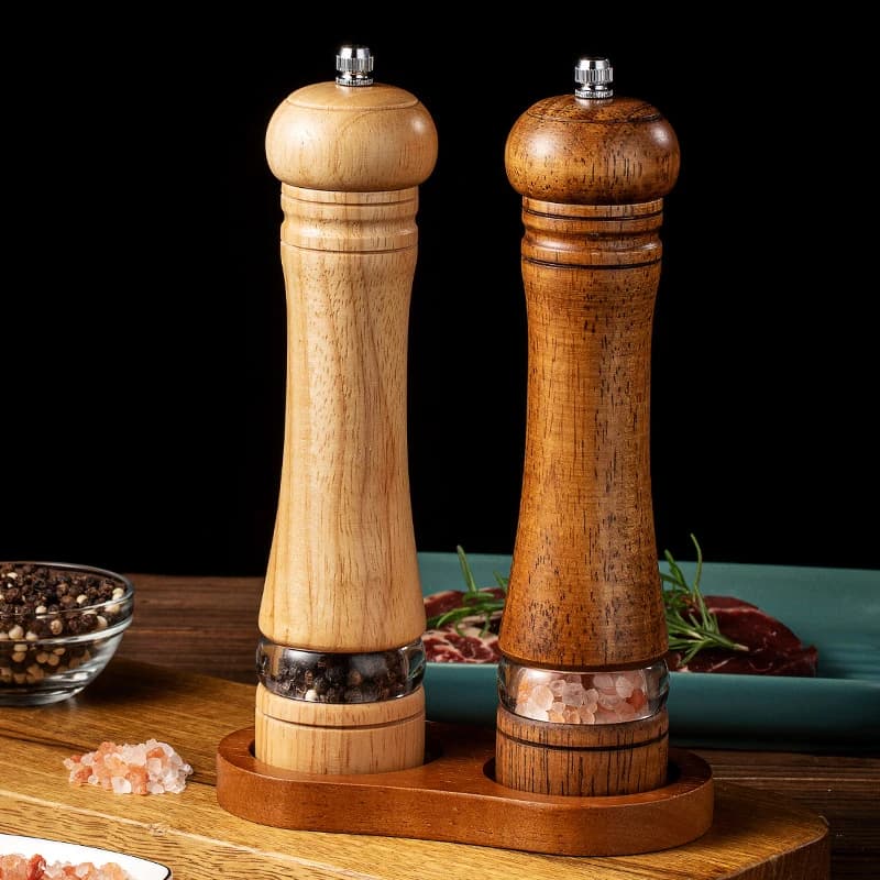 Macinapepe Manuale in Legno da 8 Pollici, Robusto Macinasale e Pepe con Meccanismo di Macinazione in Ceramica, Macinino per Spezie e Sale con Regolazione della Macinatura